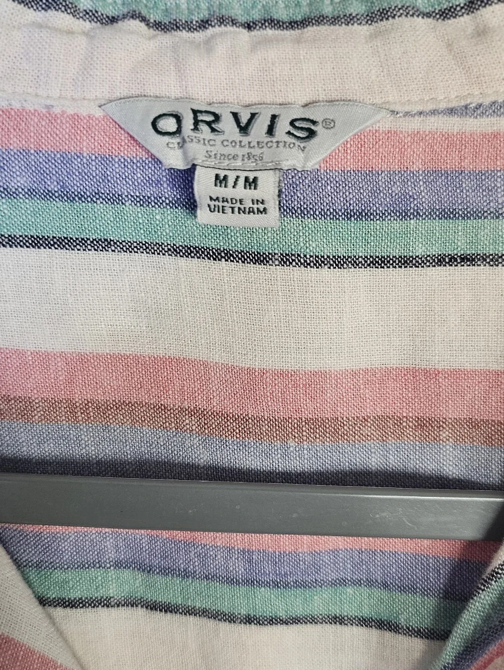 ORVIS Linen Rayon Pastel Stripe Button Front Shirt Medium Coastal